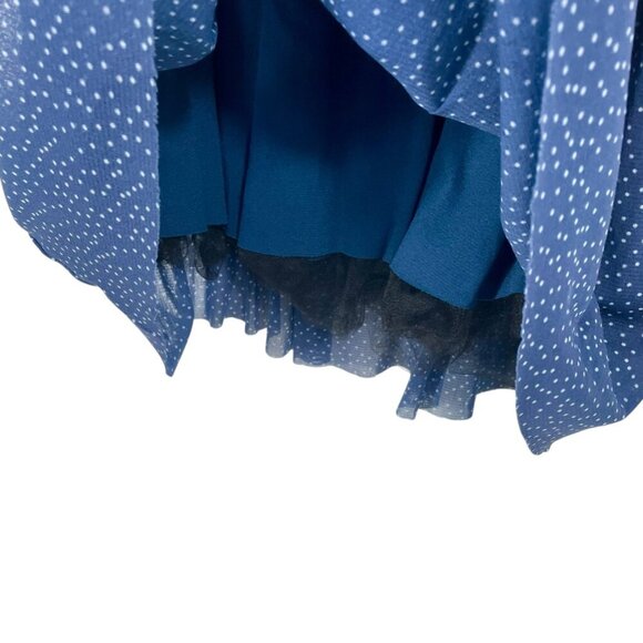 Anthropologie Weston Chiffon Midi Dress XS | Blue Polka Dot Cap Sleeve Fit Flare - Picture 10 of 15
